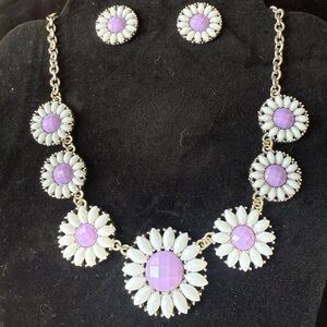 Eclectic Purple and White Floral Necklace Set